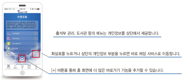스마트숙명 메인화면 이용 방법