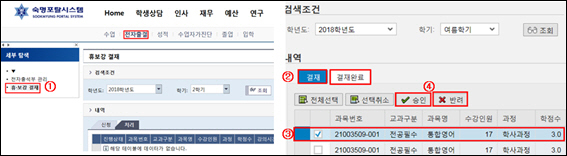 휴·보강 결재 화면